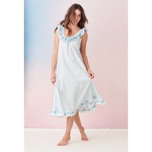 Mi Golondrina Dress Suena Speciality Midi Floral Embroidered Celeste S EUC